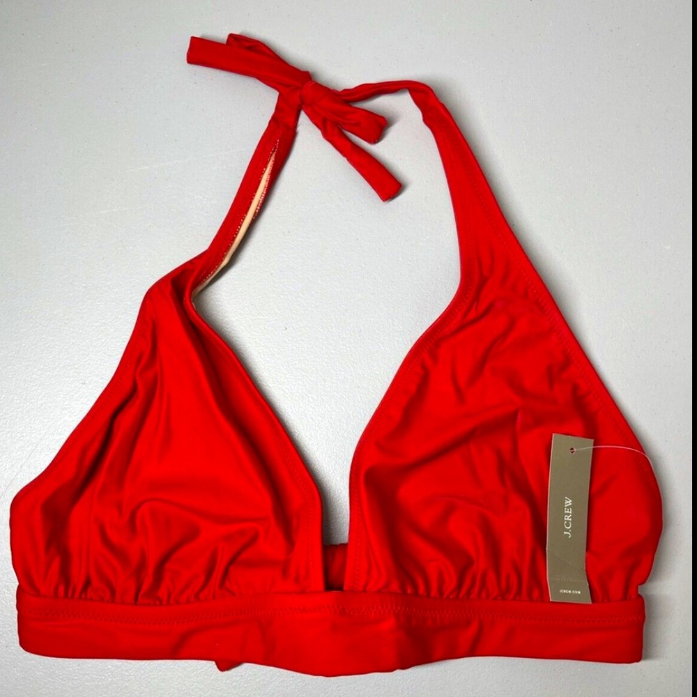 NWT J. Crew Women's Red Halter Tie-Back Bikini Swim Top, size M